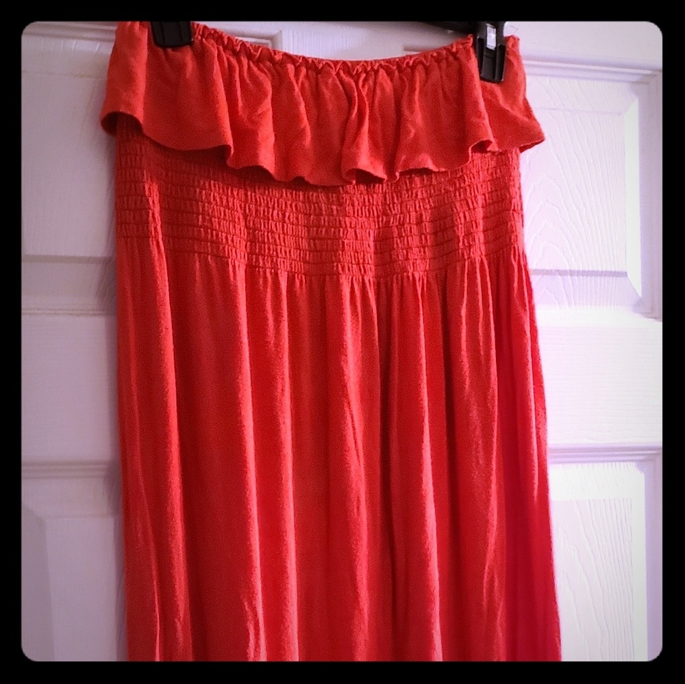 Orange strapless maxi dress